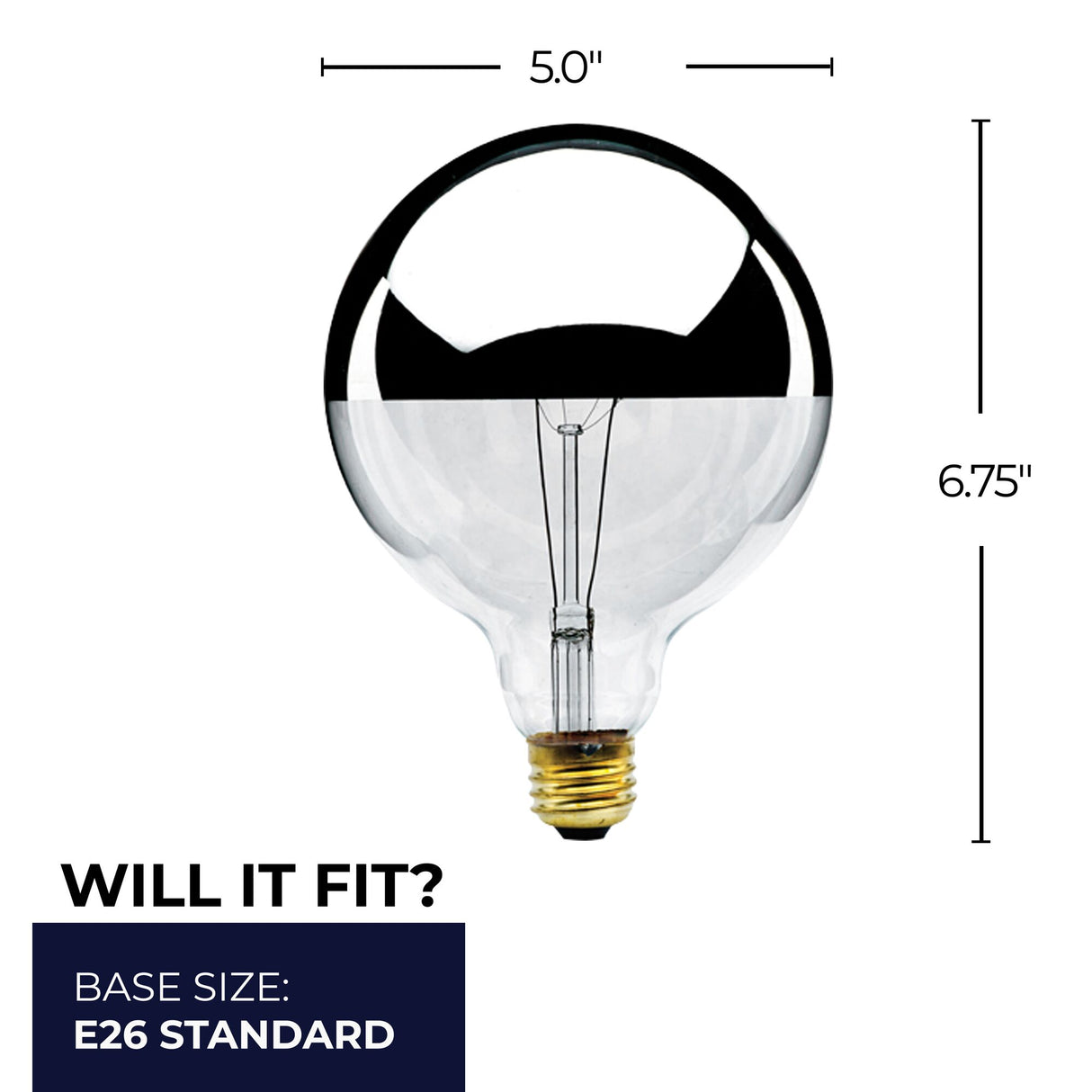Bulbrite 861292 Bulbrite Pack of (4) Incandescent G40 Medium Screw Base (E26) Light Bulb, 100 Watt, Half Chrome