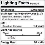 Bulbrite 862026 60W Incandescent G40 Light Bulb 2700K Dimmable E26 520 Lumens 120V 6PK