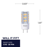 Bulbrite 861523 Bulbrite LED Mini T4 Dimmable Bi-Pin Base (GY8) Light Bulb 40 Watt Equivalent 2700K, Clear 2-Pack