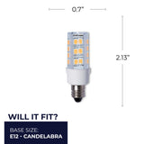 Bulbrite 861530 Bulbrite Pack of (2) LED Mini T4 Dimmable Candelabra Screw Base (E12) Light Bulb 35 Watt Equivalent 2700K, Clear