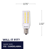 Bulbrite 861602 5W LED T6 Light Bulb 2700K Dimmable E12 550 Lumens 120V 2PK