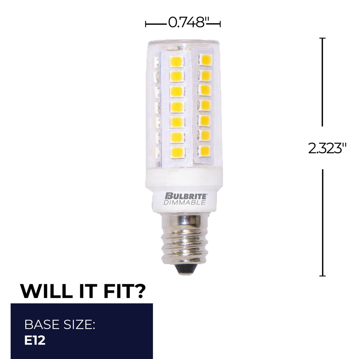 Bulbrite 862143 5W LED T6 Light Bulb 3000K Dimmable E12 550 Lumens 120V 2PK