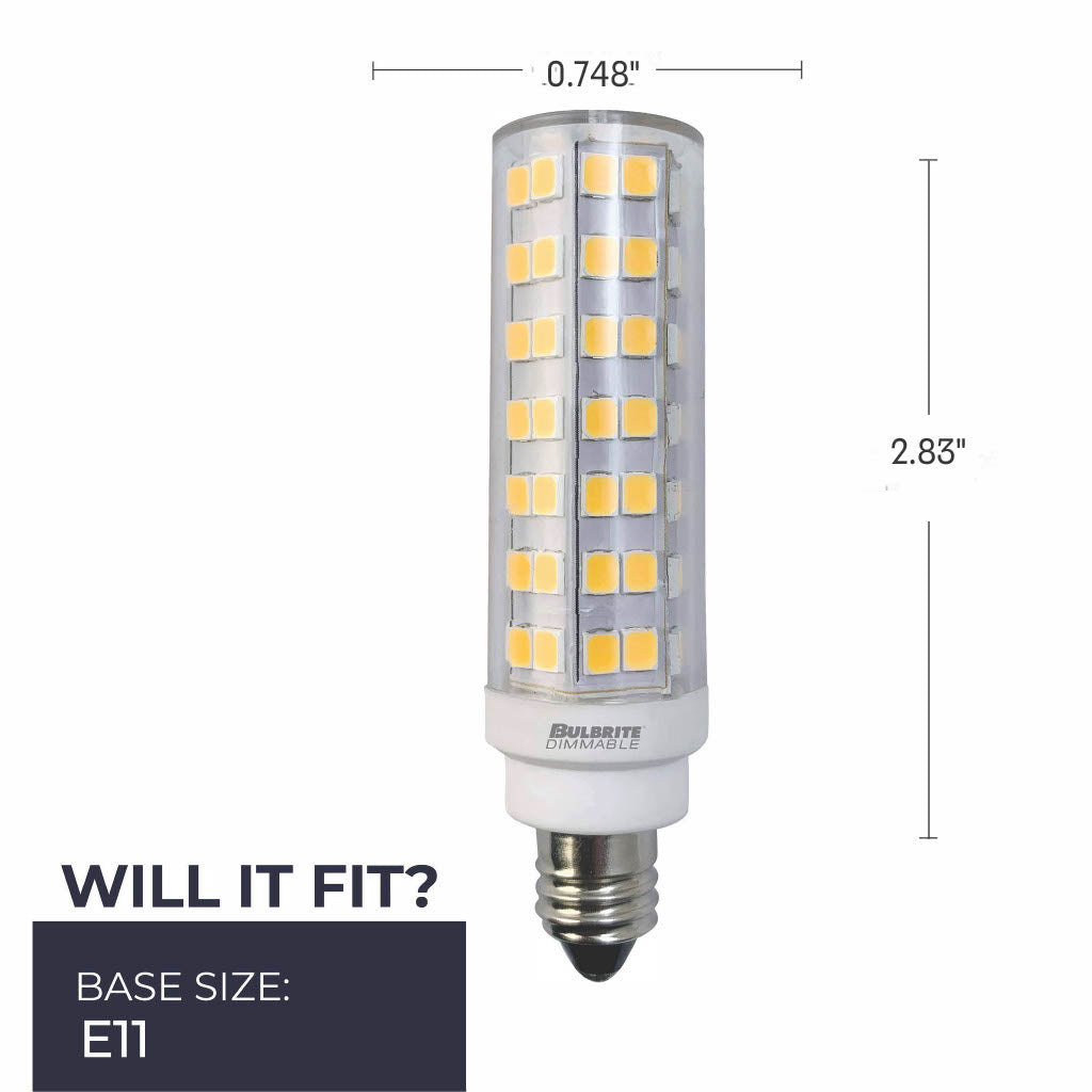 Bulbrite 862640 Bulbrite Pack of (2) 6.5 Watt 120V Dimmable Clear T6 LED Mini Light Bulbs with Mini-Candelabra (E11) Base, 2700K Warm White Light, 700 Lumens
