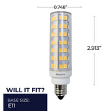 Bulbrite 862641 6.5W LED T6 Light Bulb 3000K Dimmable E11 700 Lumens 120V 2PK