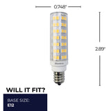Bulbrite 862642 6.5W LED T6 Light Bulb 2700K Dimmable E12 700 Lumens 120V 2PK