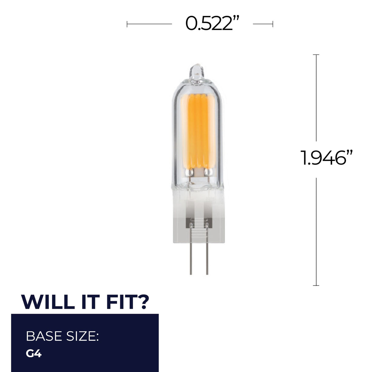 Bulbrite 862038 Bulbrite LED Filament Pack of (4) 1.8 Watt Dimmable T5 Light Bulb with Clear Glass Finish and (G4) Base - 3000K (Soft White Light), 140 Lumens