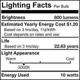 Bulbrite 861784 10W LED PAR30 Light Bulb 3000K Dimmable E26 800 Lumens 120V 6PK