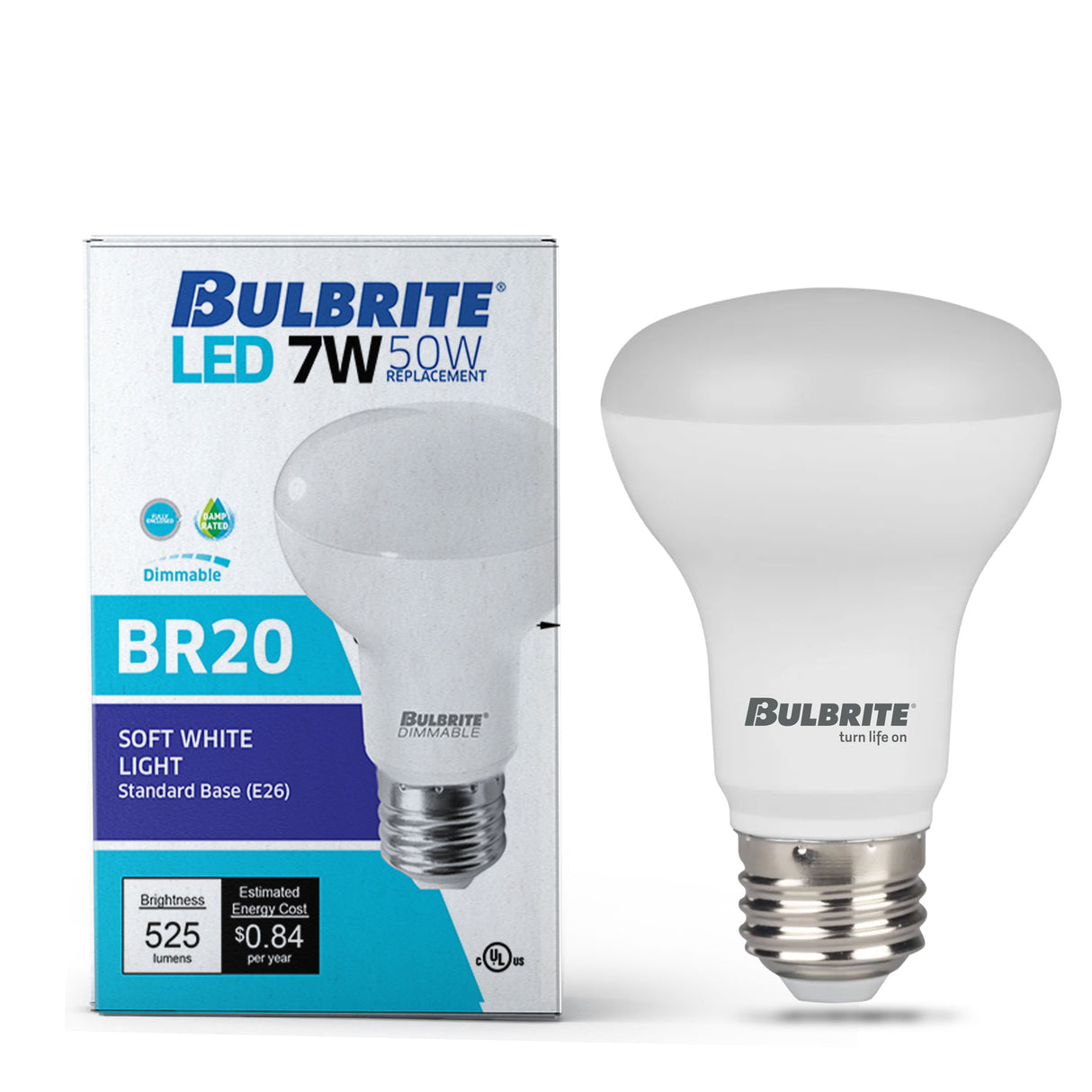 Bulbrite 862956 Bulbrite LED Filament 7 Watt Dimmable BR20 Light Bulb with Frost Glass Finish and Medium (E26) Base - 3000K (Soft White Light), 525 Lumens-4PK