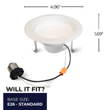 Bulbrite 862654 Bulbrite Pack of (4) 12 Watt 4" Integrated LED Recessed Downlight with E26 Quick Connect Adapter, 4000K Cool White Light, 1100 Lumens
