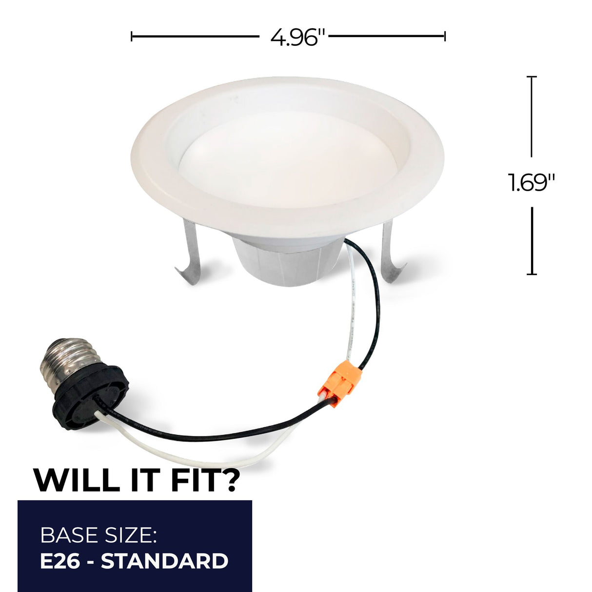 Bulbrite 862653 Bulbrite Pack of (4) 12 Watt 4" Integrated LED Recessed Downlight with E26 Quick Connect Adapter, 3000K Soft White Light, 1100 Lumens