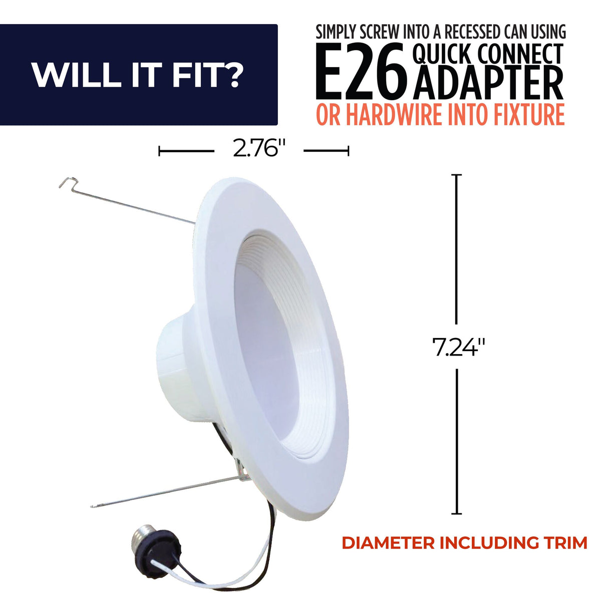 Bulbrite 861490 Bulbrite Pack of (4) 14 Watt Adjustable 5/6" Integrated LED Recessed Downlight with E26 Quick Connect Adapter, 2700K Warm White Light, 1100 Lumens