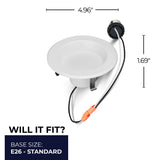 Bulbrite 862650 Bulbrite Pack of (4) 12 Watt 4" Integrated LED Recessed Downlight with E26 Quick Connect Adapter, 5CCT - 27/30/35/40/50K, 1100 Lumens