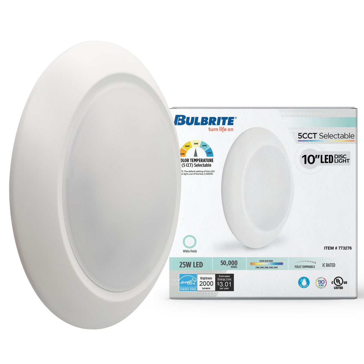 Bulbrite 773276 Bulbrite 25-Watt LED 10" Disc, 5 CCT - 27/30/35/40/50K 2000 Lumens
