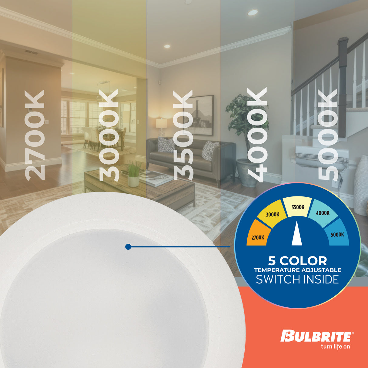 Bulbrite 773276 Bulbrite 25-Watt LED 10" Disc, 5 CCT - 27/30/35/40/50K 2000 Lumens