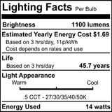Bulbrite 862656 14W LED 6" Recessed Downlight 5CCT Dimmable 1100 Lumens 120V 4PK
