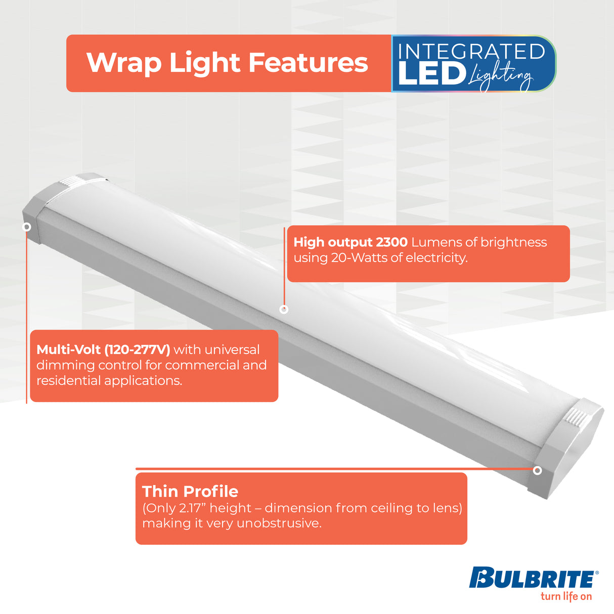 Bulbrite 773501 2 ft. Integrated 5 Color Selectable LED Dimmable Wraparound Light (120-277v), 2300 Lumens, White Finish