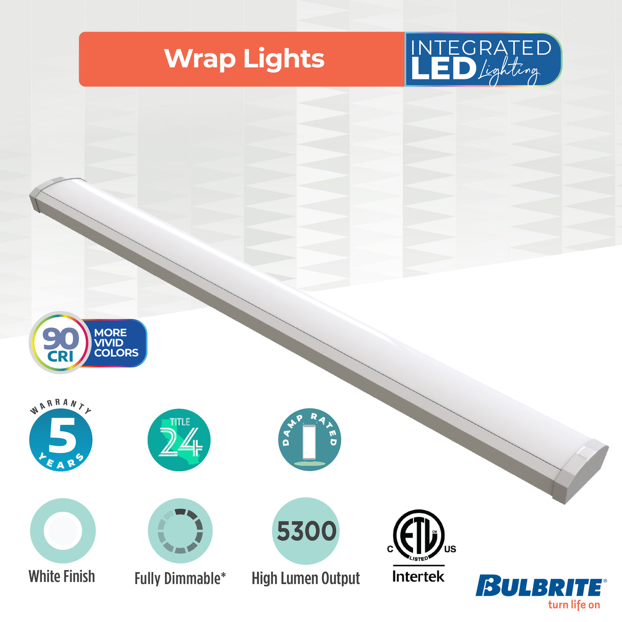 Bulbrite 773502 4 ft. 3000K LED Dimmable Wraparound Light (120-277v), 5300 Lumens, White Finish
