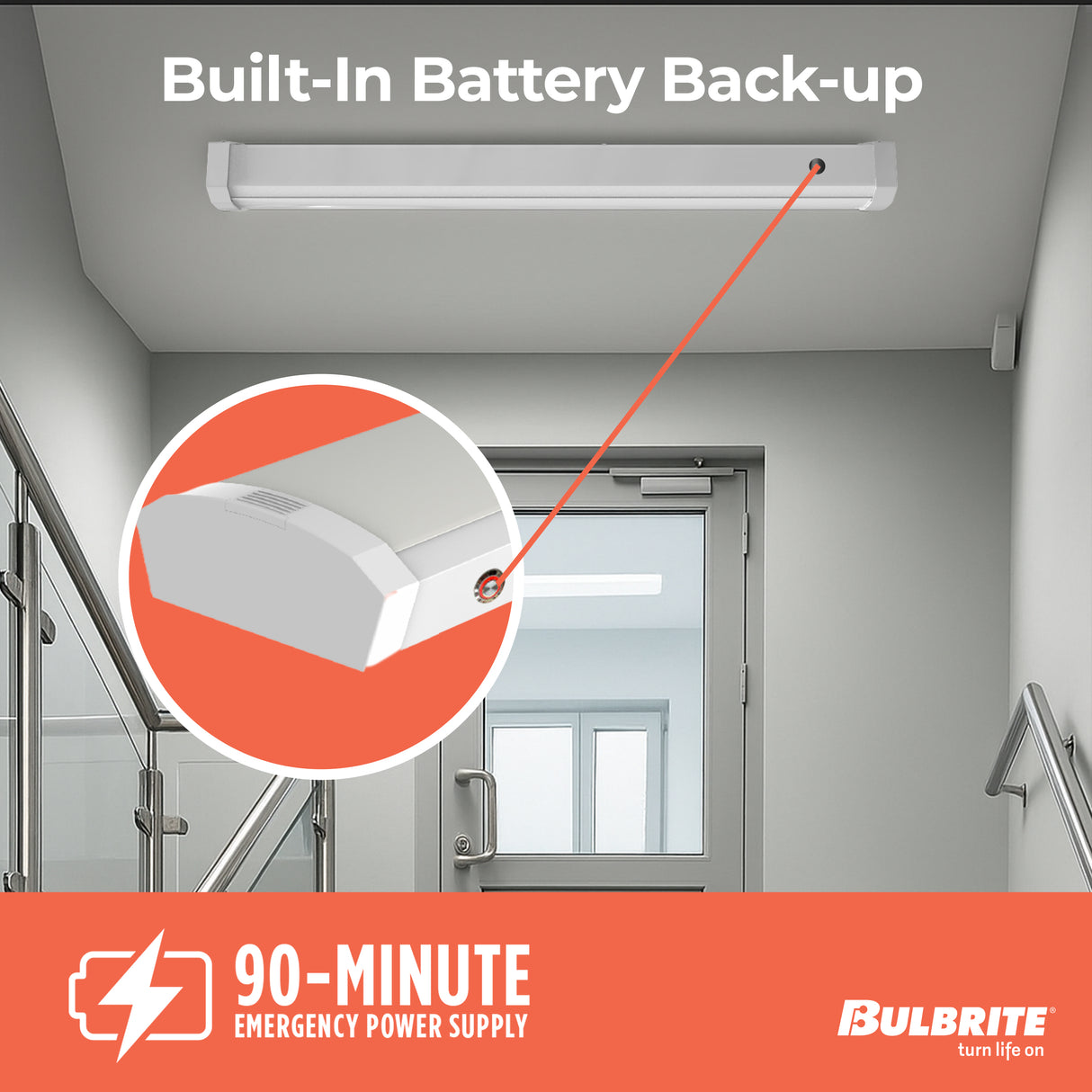 Bulbrite 773505 2 ft. Integrated 5 Color Selectable LED Dimmable Wraparound Light W/ Battery Backup (120-277v), 2300 Lumens, White