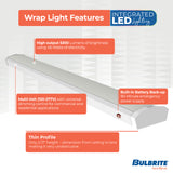 Bulbrite 773506 4 ft. 3000K LED Dimmable Wraparound Light W/ Battery Backup (120-277v), 5300 Lumens, White