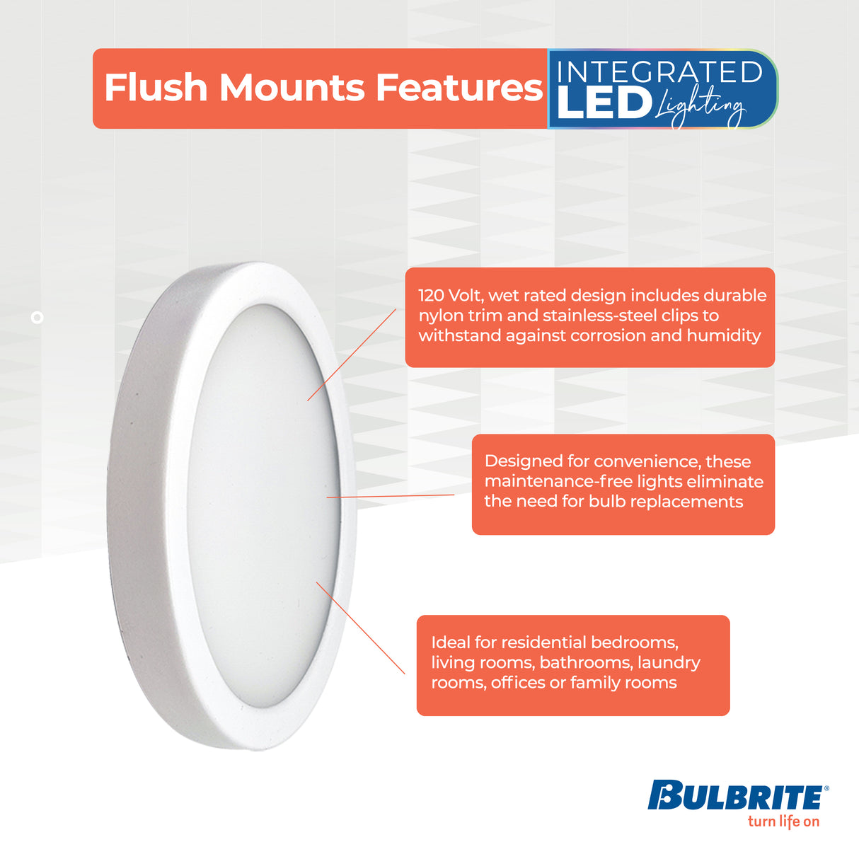 Bulbrite 773600 5" Round 10.3-Watt 3000K LED Flush Mount Light, 850 Lumens, White Finish