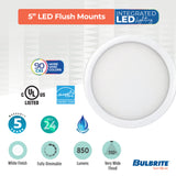 Bulbrite 773600 5" Round 10.3-Watt 3000K LED Flush Mount Light, 850 Lumens, White Finish