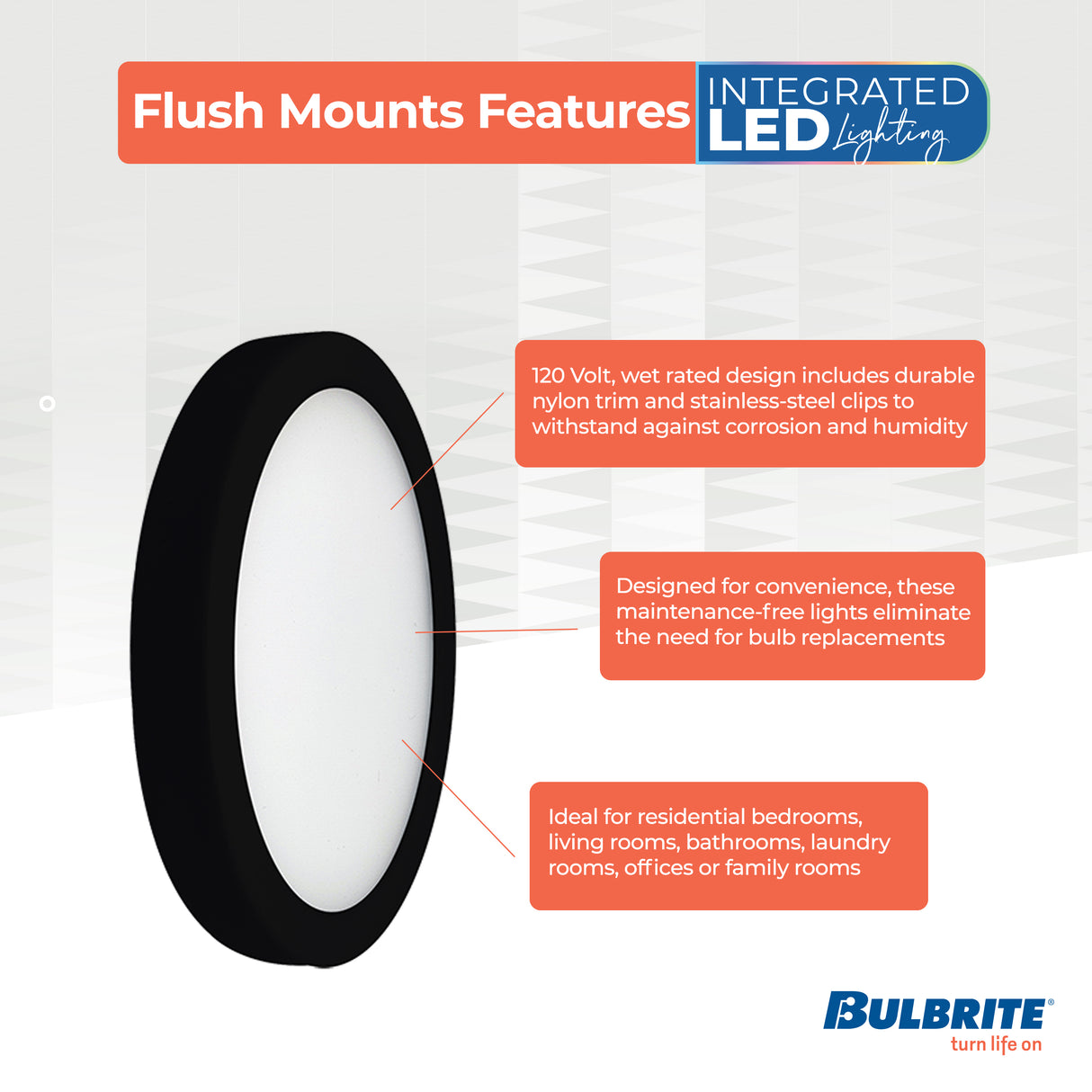Bulbrite 773601 5" Round 10.3-Watt 3000K LED Flush Mount Light, 850 Lumens, Black Finish