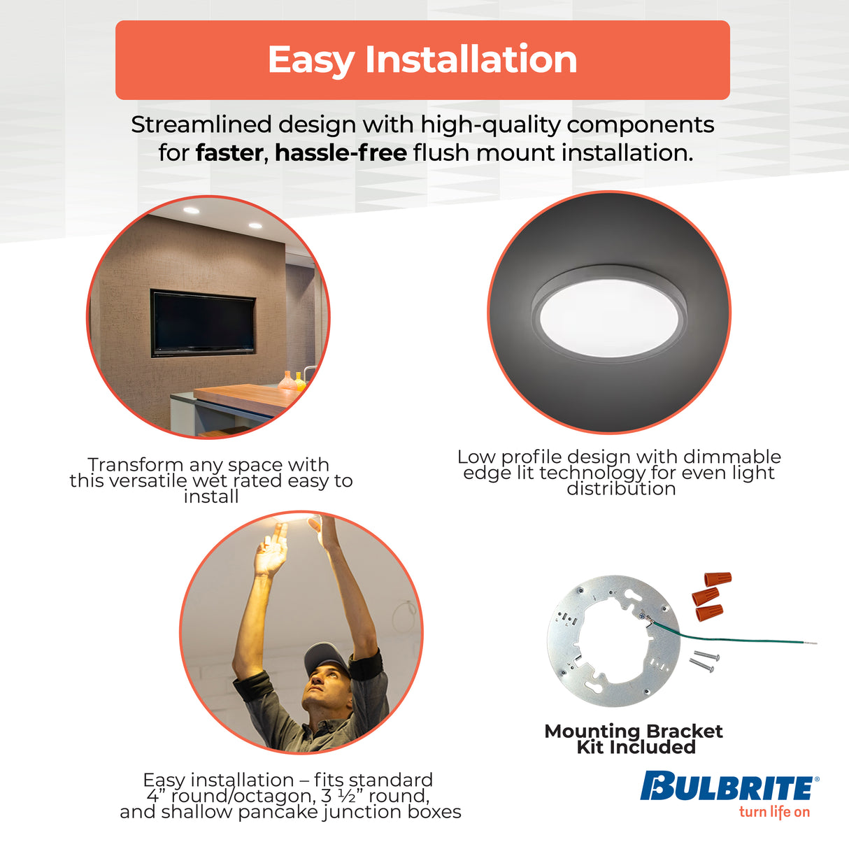 Bulbrite 773601 5" Round 10.3-Watt 3000K LED Flush Mount Light, 850 Lumens, Black Finish