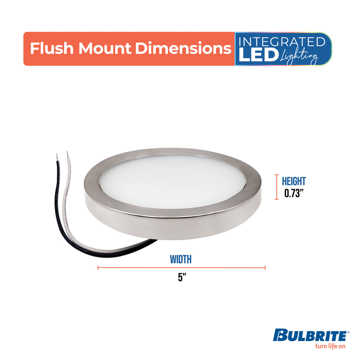 Bulbrite 773602 5" Round 10.3-Watt 3000K LED Flush Mount Light, 850 Lumens, Nickel Finish