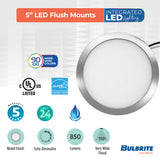 Bulbrite 773602 5" Round 10.3-Watt 3000K LED Flush Mount Light, 850 Lumens, Nickel Finish