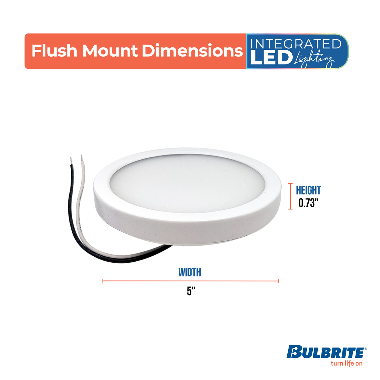 Bulbrite 773603 5" Round 10.3-Watt 5 Color Selectable LED Flush Mount Light, 850 Lumens, White Finish