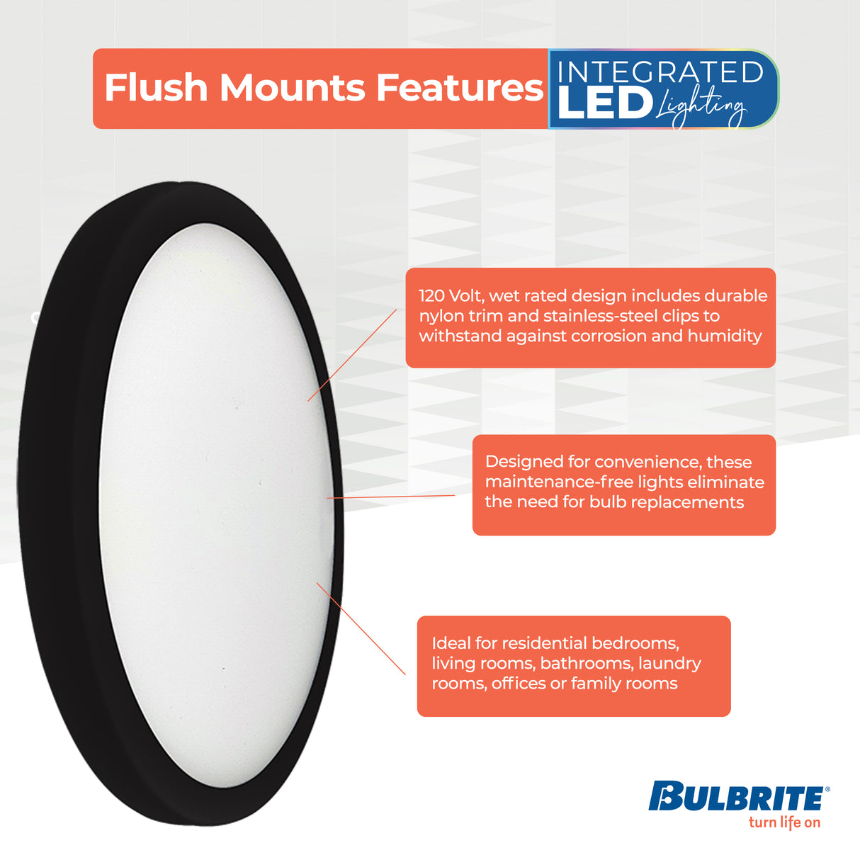 Bulbrite 773605 7" Round 10.3-Watt 3000K LED Flush Mount Light, 1150 Lumens, Black Finish