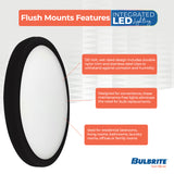 Bulbrite 773605 7" Round 10.3-Watt 3000K LED Flush Mount Light, 1150 Lumens, Black Finish