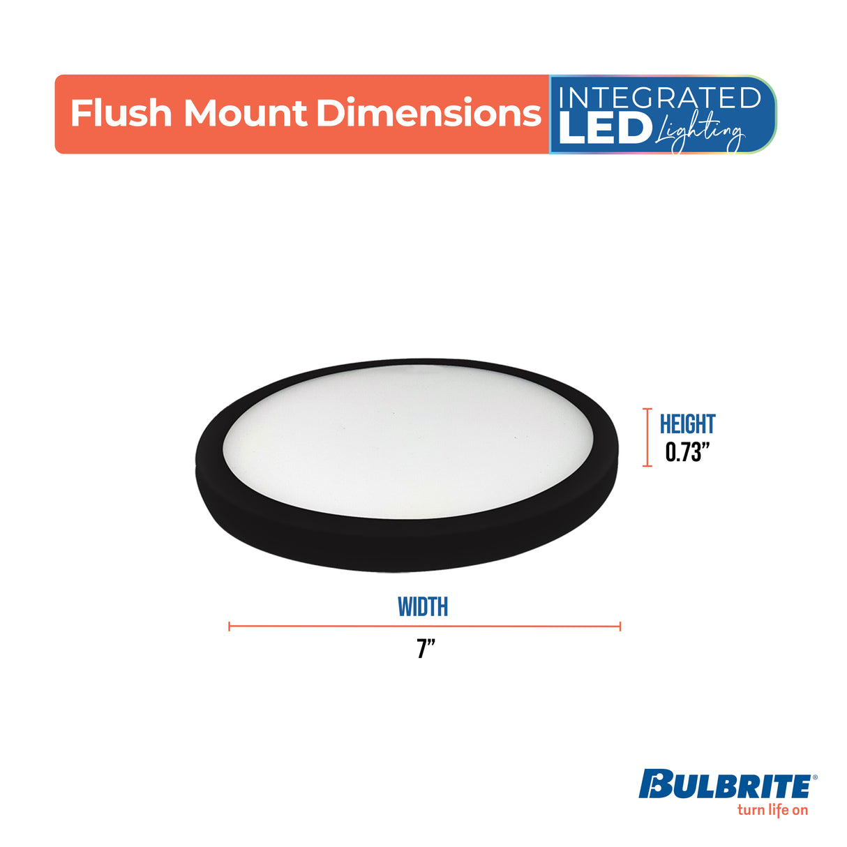 Bulbrite 773605 7" Round 10.3-Watt 3000K LED Flush Mount Light, 1150 Lumens, Black Finish