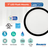 Bulbrite 773605 7" Round 10.3-Watt 3000K LED Flush Mount Light, 1150 Lumens, Black Finish