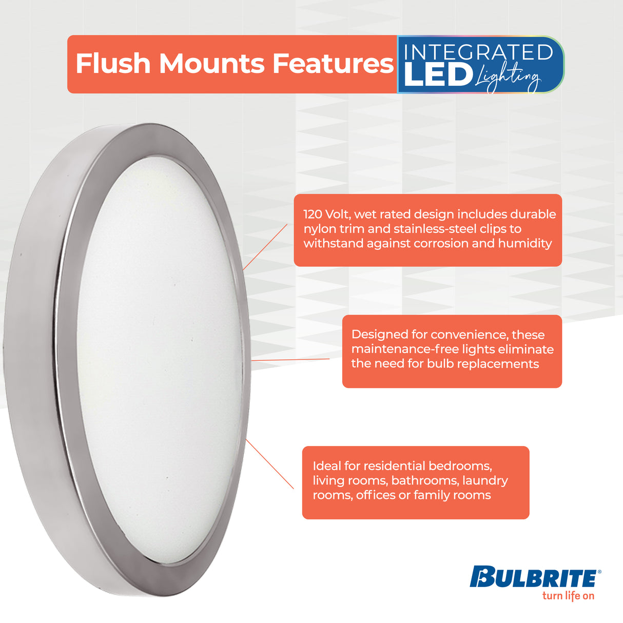 Bulbrite 773606 7" Round 10.3-Watt 3000K LED Flush Mount Light, 1150 Lumens, Nickel Finish