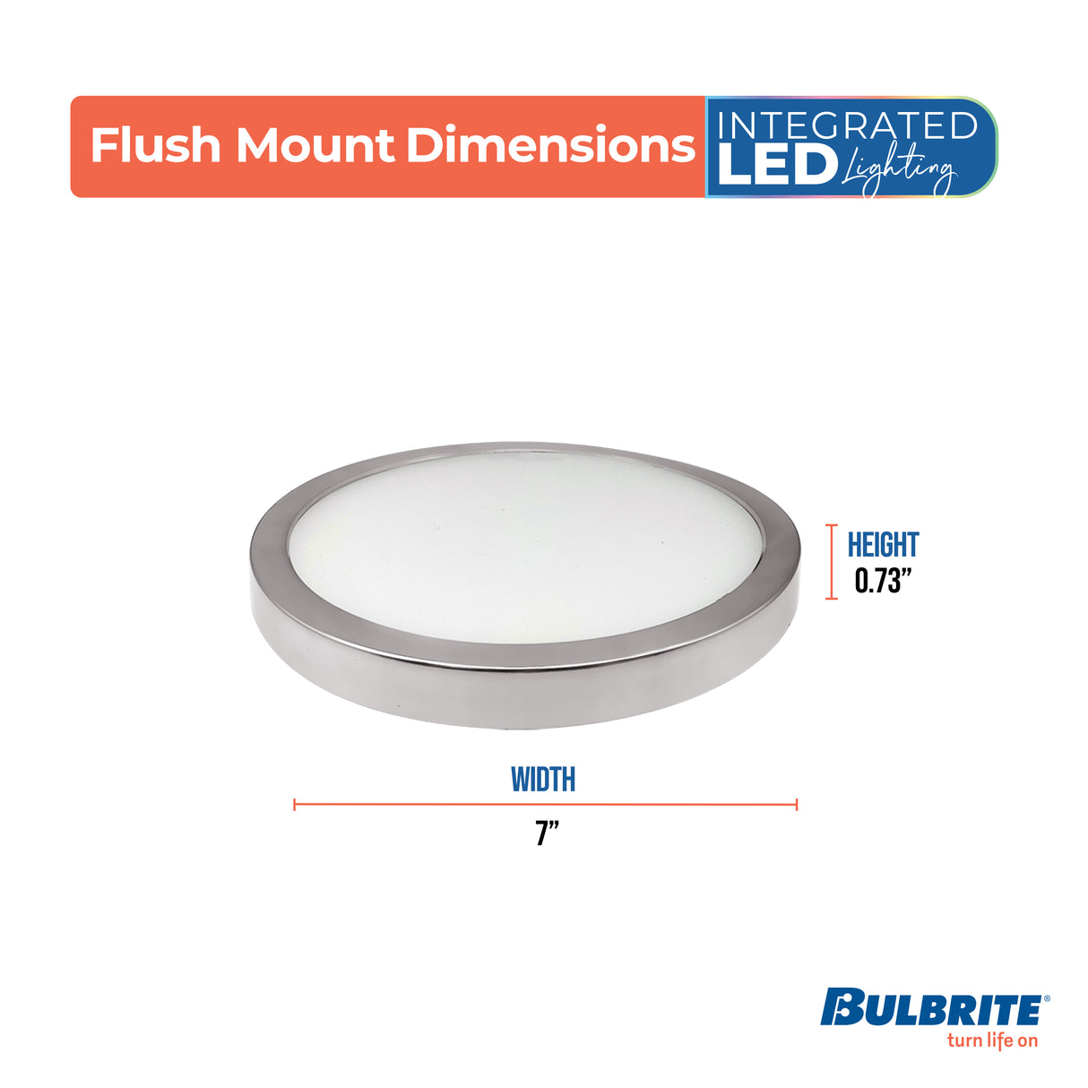 Bulbrite 773606 7" Round 10.3-Watt 3000K LED Flush Mount Light, 1150 Lumens, Nickel Finish