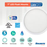 Bulbrite 773606 7" Round 10.3-Watt 3000K LED Flush Mount Light, 1150 Lumens, Nickel Finish