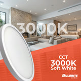 Bulbrite 773608 9" Round 17-Watt 3000K LED Flush Mount Light, 1400 Lumens, White Finish