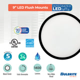 Bulbrite 773609 9" Round 17-Watt 3000K LED Flush Mount Light, 1400 Lumens, Black Finish