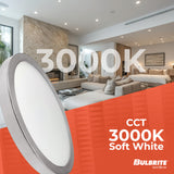 Bulbrite 773610 9" Round 17-Watt 3000K LED Flush Mount Light, 1400 Lumens, Nickel Finish