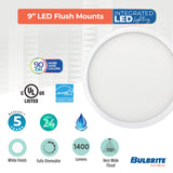 Bulbrite 773611 9" Round 17-Watt 5 Color Selectable LED Flush Mount Light, 1400 Lumens, White Finish
