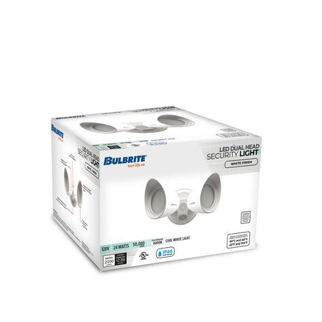 Bulbrite 773700 Wired Outdoor 2-Head LED Security Flood Light, White Finish