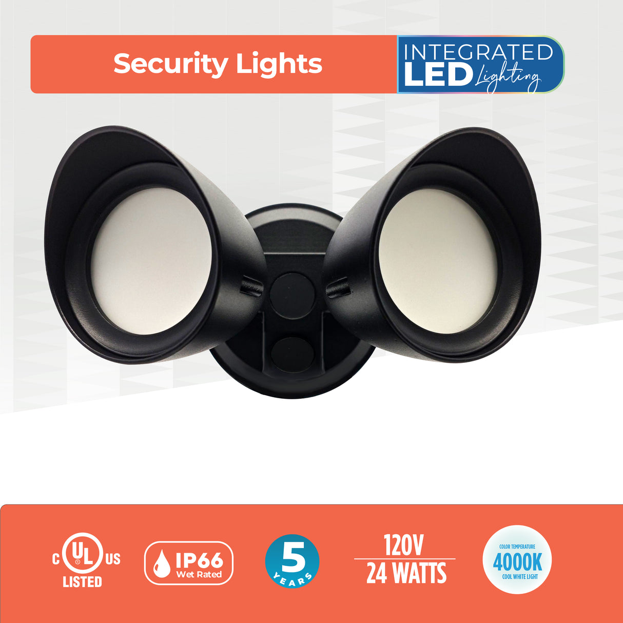 Bulbrite 773701 Wired Outdoor 2-Head LED Security Flood Light, Black Finish