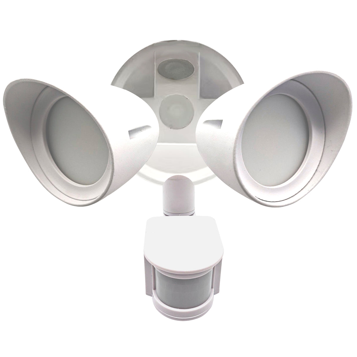Bulbrite 773702 Motion Sensor / Dusk-To-Dawn Wired Outdoor 2-Head LED Security Flood Light, White Finish