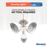 Bulbrite 773702 Motion Sensor / Dusk-To-Dawn Wired Outdoor 2-Head LED Security Flood Light, White Finish