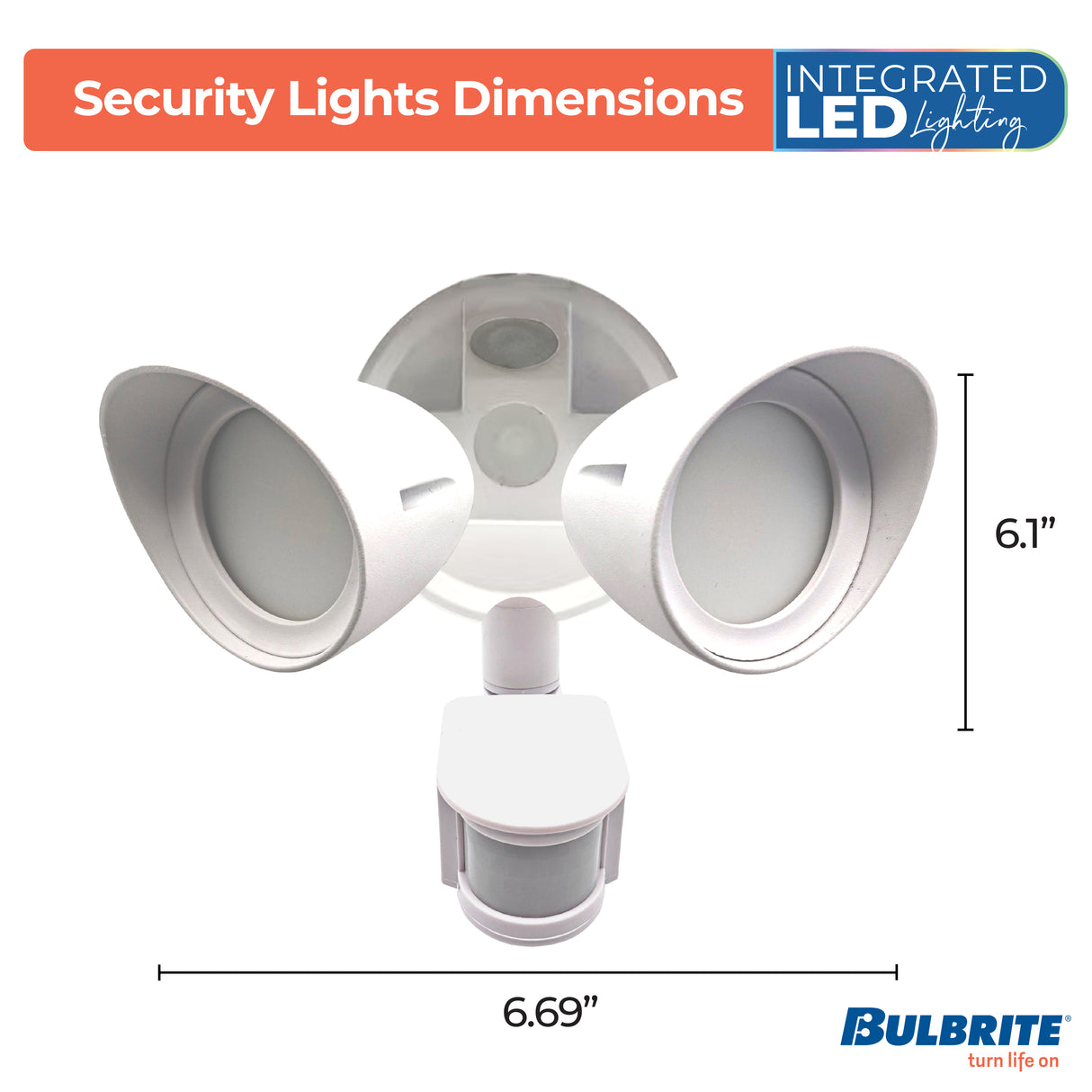 Bulbrite 773702 Motion Sensor / Dusk-To-Dawn Wired Outdoor 2-Head LED Security Flood Light, White Finish