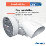 Bulbrite 773702 Motion Sensor / Dusk-To-Dawn Wired Outdoor 2-Head LED Security Flood Light, White Finish