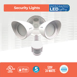 Bulbrite 773702 Motion Sensor / Dusk-To-Dawn Wired Outdoor 2-Head LED Security Flood Light, White Finish