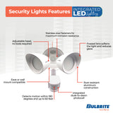 Bulbrite 773702 Motion Sensor / Dusk-To-Dawn Wired Outdoor 2-Head LED Security Flood Light, White Finish