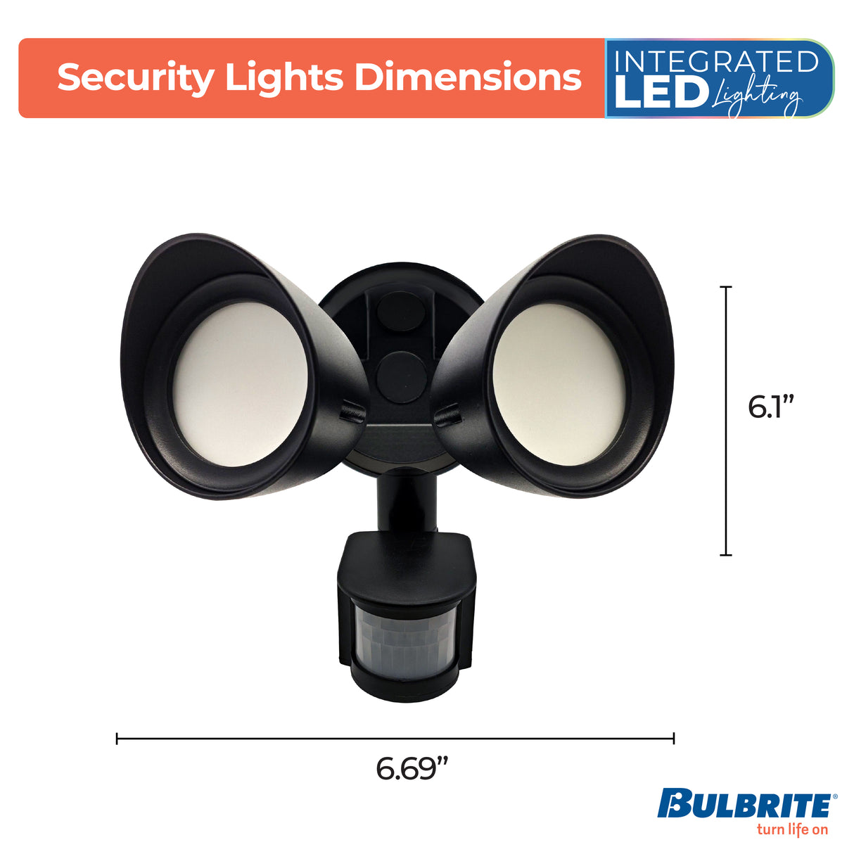 Bulbrite 773703 Motion Sensor / Dusk-To-Dawn Wired Outdoor 2-Head LED Security Flood Light, Black Finish